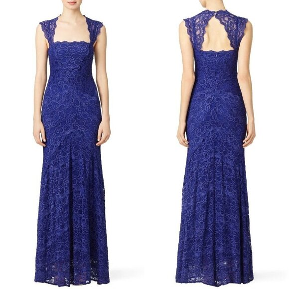 Nicole Miller Lace In Demand Blue Lace Formal Gown $960 - Picture 1 of 7
